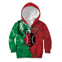 Personalized Kenya Maasai Shield Kid Hoodie Green Red Kenyan Lion Half Style - Wonder Print Shop