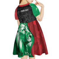 Personalized Kenya Maasai Shield Kid Short Sleeve Dress Green Red Kenyan Lion Half Style - Wonder Print Shop