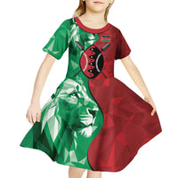 Personalized Kenya Maasai Shield Kid Short Sleeve Dress Green Red Kenyan Lion Half Style - Wonder Print Shop