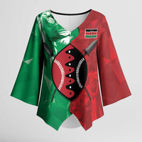 Personalized Kenya Maasai Shield Kimono Sleeve Blouse Green Red Kenyan Lion Half Style - Wonder Print Shop