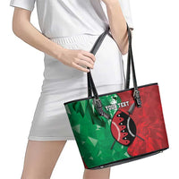 Personalized Kenya Maasai Shield Leather Tote Bag Green Red Kenyan Lion Half Style - Wonder Print Shop
