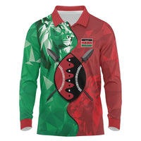 Personalized Kenya Maasai Shield Long Sleeve Polo Shirt Green Red Kenyan Lion Half Style - Wonder Print Shop