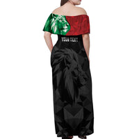 Personalized Kenya Maasai Shield Off Shoulder Maxi Dress Green Red Kenyan Lion Half Style - Wonder Print Shop