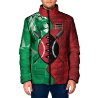 Personalized Kenya Maasai Shield Padded Jacket Green Red Kenyan Lion Half Style - Wonder Print Shop