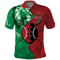 Personalized Kenya Maasai Shield Polo Shirt Green Red Kenyan Lion Half Style - Wonder Print Shop