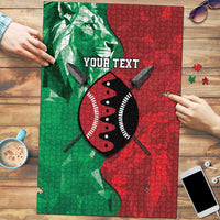 Personalized Kenya Maasai Shield Puzzle Green Red Kenyan Lion Half Style - Wonder Print Shop