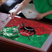 Personalized Kenya Maasai Shield Puzzle Green Red Kenyan Lion Half Style - Wonder Print Shop