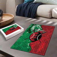 Personalized Kenya Maasai Shield Puzzle Green Red Kenyan Lion Half Style - Wonder Print Shop