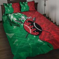 Personalized Kenya Maasai Shield Quilt Bed Set Green Red Kenyan Lion Half Style - Wonder Print Shop