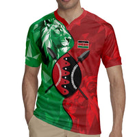 Personalized Kenya Maasai Shield Rugby Jersey Green Red Kenyan Lion Half Style - Wonder Print Shop