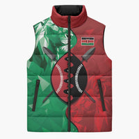 Personalized Kenya Maasai Shield Sleeveless Puffer Jacket Green Red Kenyan Lion Half Style - Wonder Print Shop