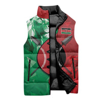 Personalized Kenya Maasai Shield Sleeveless Puffer Jacket Green Red Kenyan Lion Half Style - Wonder Print Shop
