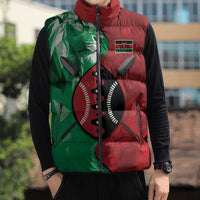 Personalized Kenya Maasai Shield Sleeveless Puffer Jacket Green Red Kenyan Lion Half Style - Wonder Print Shop