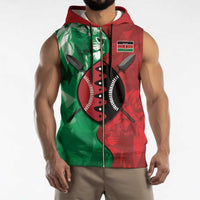 Personalized Kenya Maasai Shield Sleeveless Zip Hoodie Green Red Kenyan Lion Half Style - Wonder Print Shop