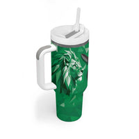 Personalized Kenya Maasai Shield Tumbler With Handle Green Red Kenyan Lion Half Style - Wonder Print Shop
