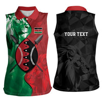Personalized Kenya Maasai Shield Women Sleeveless Polo Shirt Green Red Kenyan Lion Half Style - Wonder Print Shop