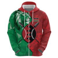 Personalized Kenya Maasai Shield Zip Hoodie Green Red Kenyan Lion Half Style - Wonder Print Shop