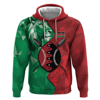 Personalized Kenya Maasai Shield Zip Hoodie Green Red Kenyan Lion Half Style - Wonder Print Shop