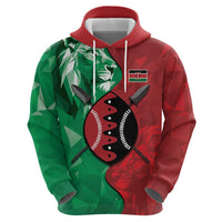 Personalized Kenya Maasai Shield Zip Hoodie Green Red Kenyan Lion Half Style - Wonder Print Shop