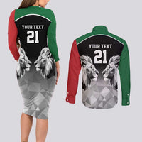 Kenya Rugby Custom Couples Matching Long Sleeve Bodycon Dress and Long Sleeve Button Shirt Black Kenyan 22-23 Motif - Wonder Print Shop