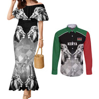 Kenya Rugby Custom Couples Matching Mermaid Dress and Long Sleeve Button Shirt Black Kenyan 22-23 Motif - Wonder Print Shop