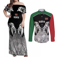 Kenya Rugby Custom Couples Matching Off Shoulder Maxi Dress and Long Sleeve Button Shirt Black Kenyan 22-23 Motif - Wonder Print Shop