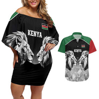 Kenya Rugby Custom Couples Matching Off Shoulder Short Dress and Hawaiian Shirt Black Kenyan 22-23 Motif - Wonder Print Shop