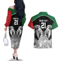 Kenya Rugby Custom Couples Matching Off The Shoulder Long Sleeve Dress and Hawaiian Shirt Black Kenyan 22-23 Motif - Wonder Print Shop