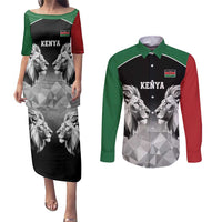 Kenya Rugby Custom Couples Matching Puletasi and Long Sleeve Button Shirt Black Kenyan 22-23 Motif - Wonder Print Shop