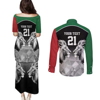 Kenya Rugby Custom Couples Matching Puletasi and Long Sleeve Button Shirt Black Kenyan 22-23 Motif - Wonder Print Shop