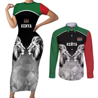 Kenya Rugby Custom Couples Matching Short Sleeve Bodycon Dress and Long Sleeve Button Shirt Black Kenyan 22-23 Motif - Wonder Print Shop