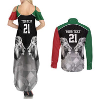 Kenya Rugby Custom Couples Matching Summer Maxi Dress and Long Sleeve Button Shirt Black Kenyan 22-23 Motif - Wonder Print Shop