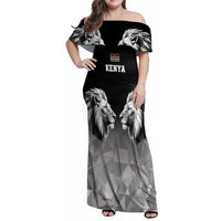 Kenya Rugby Custom Family Matching Off Shoulder Maxi Dress and Hawaiian Shirt Black Kenyan 22-23 Motif - Wonder Print Shop