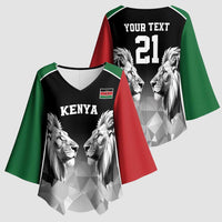 Kenya Rugby Custom Kimono Sleeve Blouse Black Kenyan 22-23 Motif - Wonder Print Shop