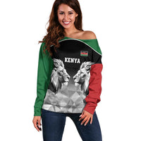 Kenya Rugby Custom Off Shoulder Sweater Black Kenyan 22-23 Motif - Wonder Print Shop
