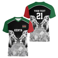 Kenya Rugby Custom Women V-Neck T-Shirt Black Kenyan 22-23 Motif - Wonder Print Shop
