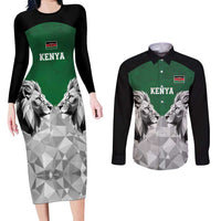 Kenya Rugby Custom Couples Matching Long Sleeve Bodycon Dress and Long Sleeve Button Shirt Green Kenyan 22-23 Motif - Wonder Print Shop