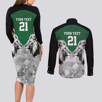 Kenya Rugby Custom Couples Matching Long Sleeve Bodycon Dress and Long Sleeve Button Shirt Green Kenyan 22-23 Motif - Wonder Print Shop