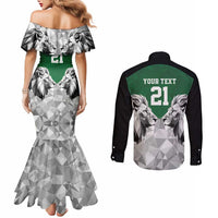 Kenya Rugby Custom Couples Matching Mermaid Dress and Long Sleeve Button Shirt Green Kenyan 22-23 Motif - Wonder Print Shop