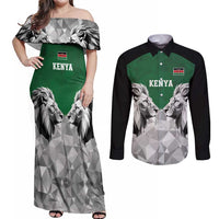Kenya Rugby Custom Couples Matching Off Shoulder Maxi Dress and Long Sleeve Button Shirt Green Kenyan 22-23 Motif - Wonder Print Shop