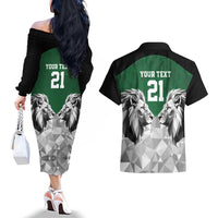 Kenya Rugby Custom Couples Matching Off The Shoulder Long Sleeve Dress and Hawaiian Shirt Green Kenyan 22-23 Motif - Wonder Print Shop