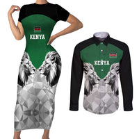 Kenya Rugby Custom Couples Matching Short Sleeve Bodycon Dress and Long Sleeve Button Shirt Green Kenyan 22-23 Motif - Wonder Print Shop