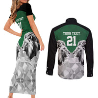 Kenya Rugby Custom Couples Matching Short Sleeve Bodycon Dress and Long Sleeve Button Shirt Green Kenyan 22-23 Motif - Wonder Print Shop