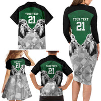 Kenya Rugby Custom Family Matching Long Sleeve Bodycon Dress and Hawaiian Shirt Green Kenyan 22-23 Motif - Wonder Print Shop