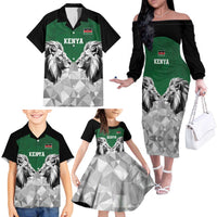 Kenya Rugby Custom Family Matching Off The Shoulder Long Sleeve Dress and Hawaiian Shirt Green Kenyan 22-23 Motif - Wonder Print Shop