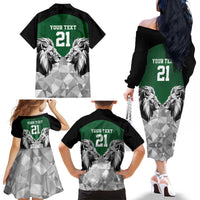 Kenya Rugby Custom Family Matching Off The Shoulder Long Sleeve Dress and Hawaiian Shirt Green Kenyan 22-23 Motif - Wonder Print Shop