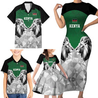 Kenya Rugby Custom Family Matching Short Sleeve Bodycon Dress and Hawaiian Shirt Green Kenyan 22-23 Motif - Wonder Print Shop