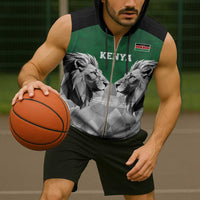 Kenya Rugby Custom Sleeveless Zip Hoodie Green Kenyan 22-23 Motif - Wonder Print Shop