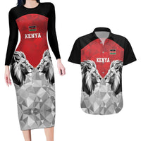 Kenya Rugby Custom Couples Matching Long Sleeve Bodycon Dress and Hawaiian Shirt Red Kenyan 22-23 Motif - Wonder Print Shop