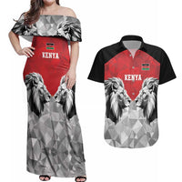 Kenya Rugby Custom Couples Matching Off Shoulder Maxi Dress and Hawaiian Shirt Red Kenyan 22-23 Motif - Wonder Print Shop